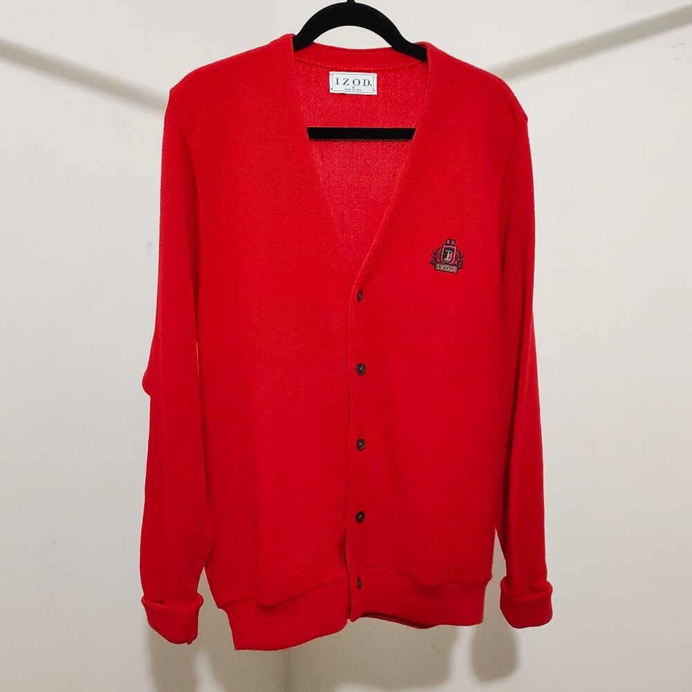 IZOD Men's Red Button-Down Cardigan Sweater M